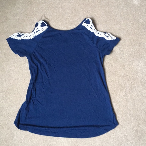 Navy blue Soft Cold-Shoulder t-shirt!!!!! - Picture 3 of 3